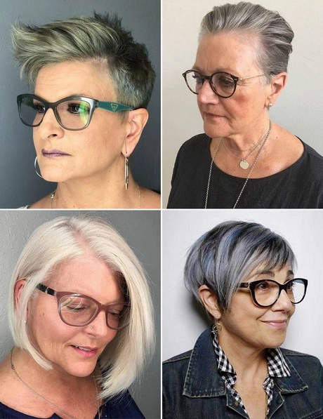 Kratke frizure za žene od 65 godina s naočalama
